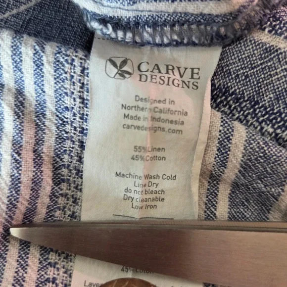 Carve Designs Blue White Striped Linen Cotton Button Front Belted Dress Medium - Picture 6 of 6